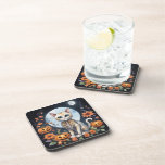Beautiful Cat Halloween Floral Moon - Whimsical  Beverage Coaster