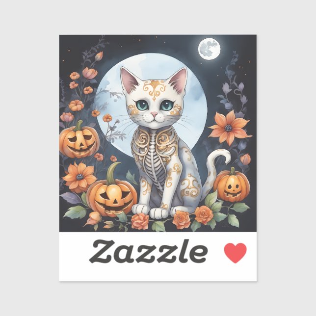 Beautiful Cat Halloween Floral Moon - Whimsical  Sticker (Sheet)