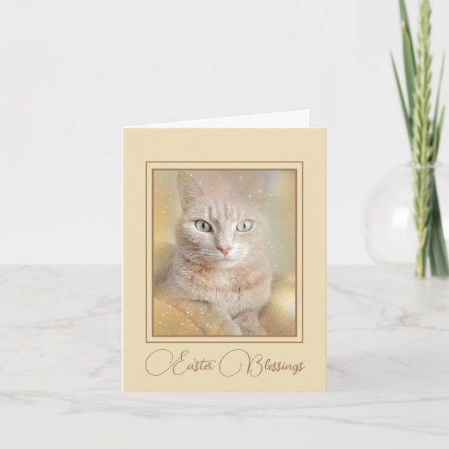 Beautiful Cat Happy Easter Greeting Card (Front)