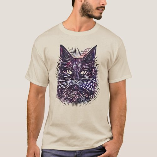 Beautiful Cat Head Illustration T_Shirt