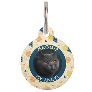 Beautiful Cat Lover Present Memphis Pattern Pet ID Tag