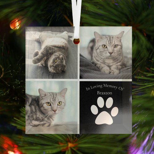 Beautiful Cat Memorial Custom Pet Photo Christmas Glass Ornament