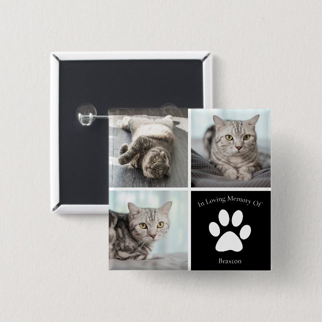 Beautiful Cat Memorial Custom Pet Photo Keepsake Button (Front & Back)