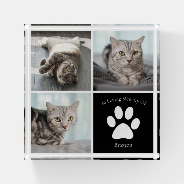 Beautiful Cat Memorial Custom Pet Photo Keepsake Paperweight (Front)