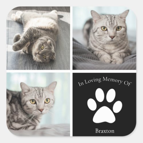 Beautiful Cat Memorial Custom Pet Photo Keepsake Square Sticker