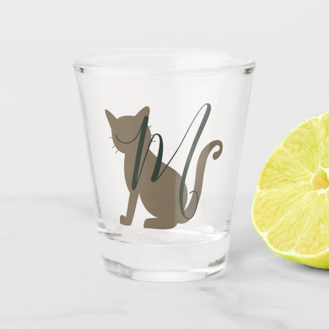 Beautiful cat monogram shot glass (Front)