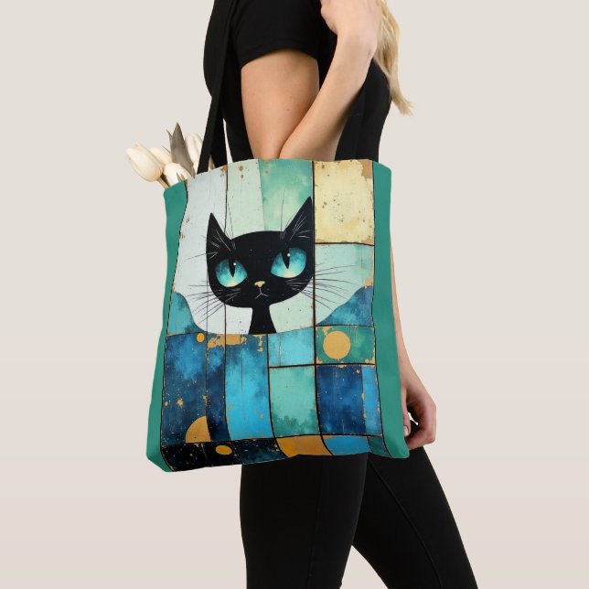 Beautiful Cat Painted Art Tote Bag (Close Up)