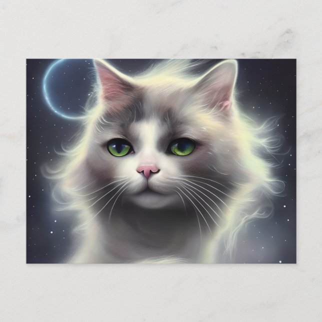 Beautiful Cat Portrait with Flowers in Curly Pa Postcard (Front)