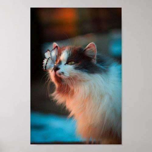 Beautiful Cat With A Butterfly On Their Nose Poster
