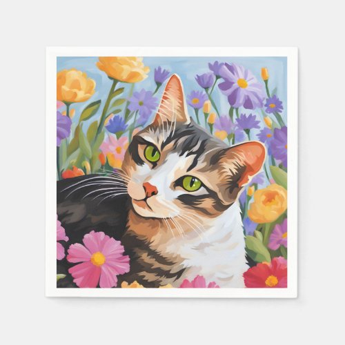 Beautiful cat with flowers napkins