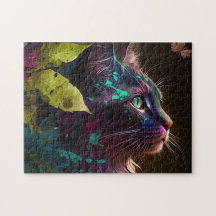 Beautiful cat with foliage - AI art
