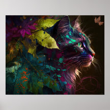 Beautiful cat with foliage - AI art