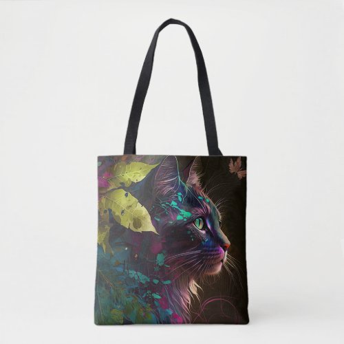 Beautiful cat  with foliage _ AI art Tote Bag