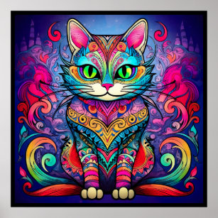 Beautiful Cat With Mandala design Poster