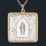Beautiful Catholic Blessed Mother Floral Gold Plated Necklace<br><div class="desc">With an elegant watercolor floral and Blessed Mother design these necklaces are perfect for girls and women who have a devotion to Mary. Find matching items in my shop.</div>