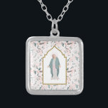 Beautiful Catholic Blessed Mother Floral Silver Plated Necklace<br><div class="desc">With an elegant watercolor floral and Blessed Mother design these necklaces are perfect for girls and women who have a devotion to Mary. Find matching items in my shop.</div>