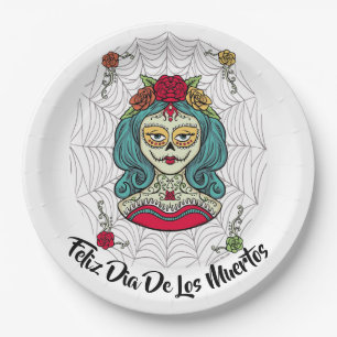 Beautiful Catrina Feliz Día de Muertos Paper Plates