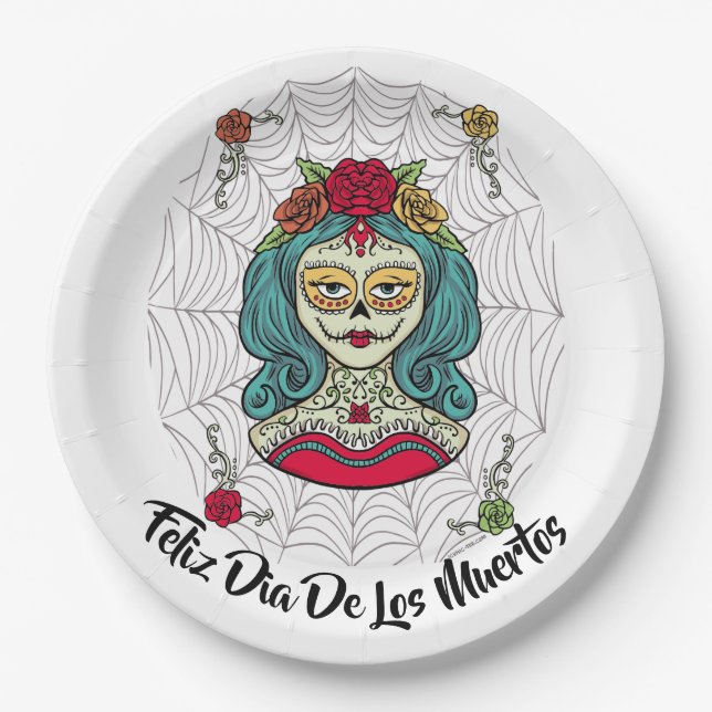 Beautiful Catrina Feliz Día de Muertos Paper Plates (Front)