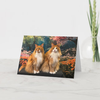 Beautiful Cats in Colorful Spring Garden Card