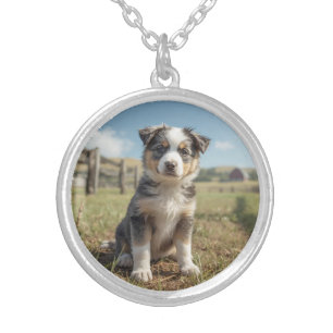 Beautiful Cattle Dog Round Silver Plated Necklace