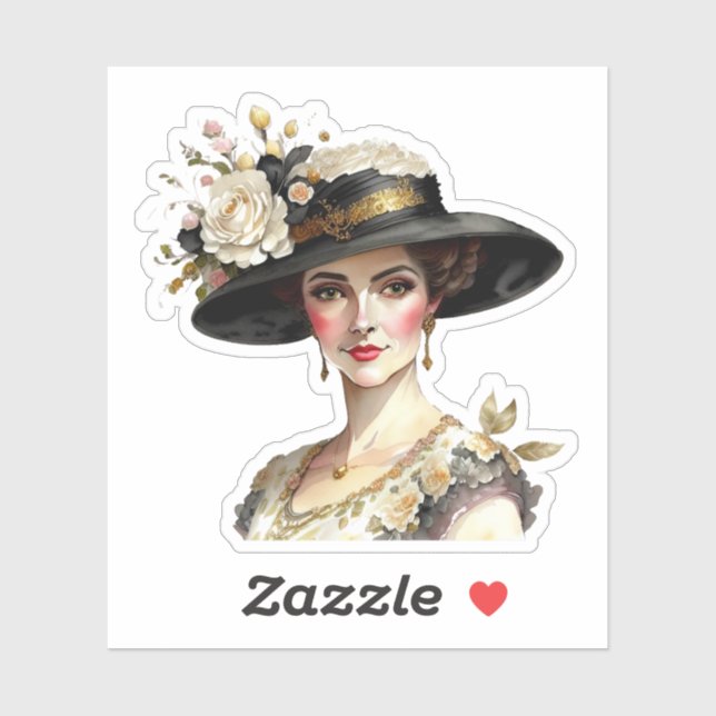 Beautiful Caucasian Woman in Vintage Flowered Hat  Sticker (Sheet)