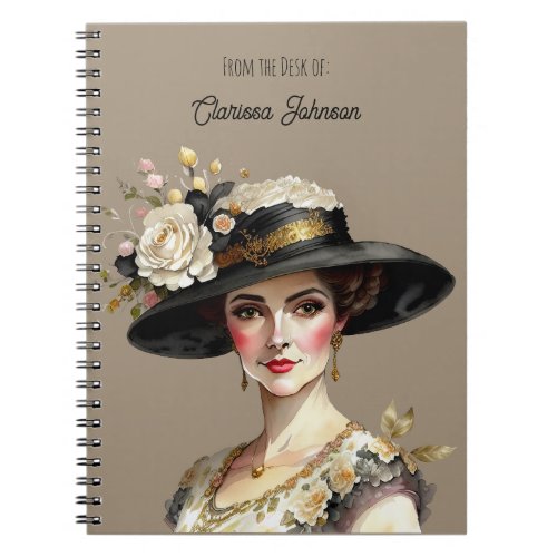 Beautiful Caucasian Woman in Vintage Hat Notebook