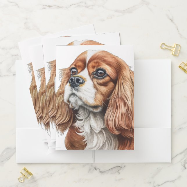 BEAUTIFUL CAVALIER KING CHARLES SPANIEL DOG FACE POCKET FOLDER (In Situ)