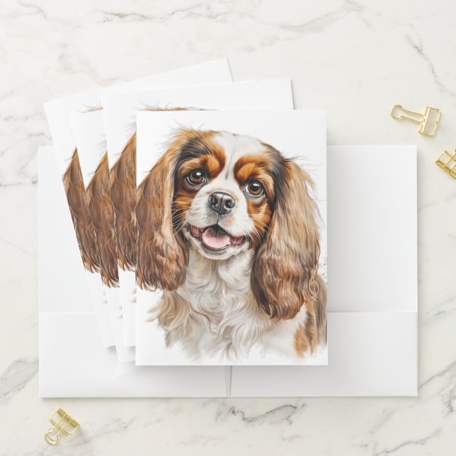 BEAUTIFUL CAVALIER KING CHARLES SPANIEL DOG FACE POCKET FOLDER (In Situ)