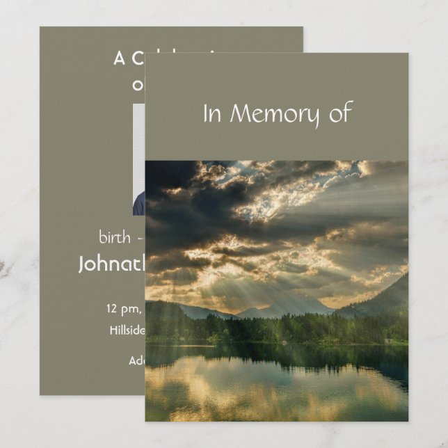 Beautiful Celebration of Life Service  Lake Beach Invitation (Front/Back)