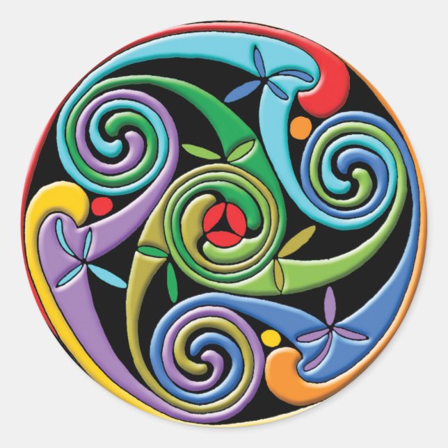 Beautiful Celtic Mandala with Colorful Swirls Classic Round Sticker (Front)
