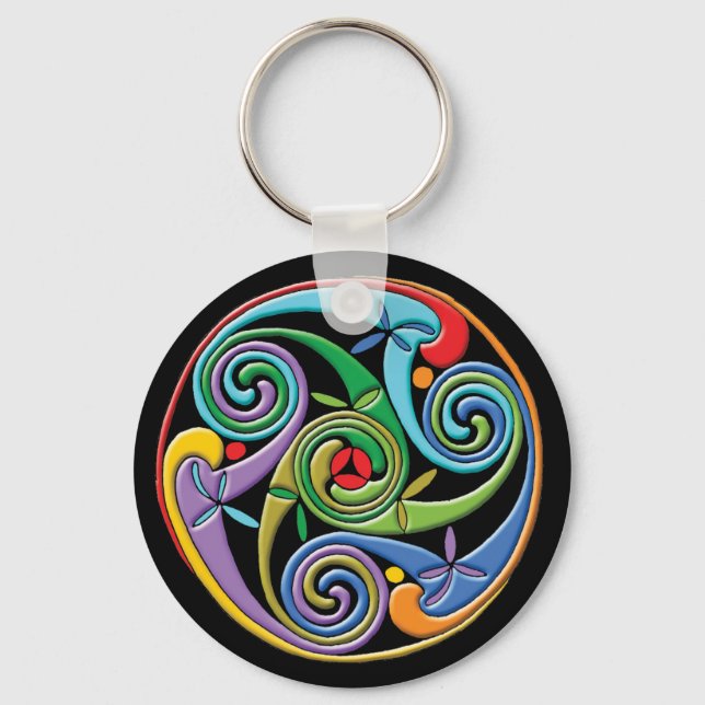 Beautiful Celtic Mandala with Colorful Swirls Keychain (Front)