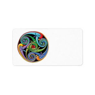 Beautiful Celtic Mandala with Colorful Swirls Label