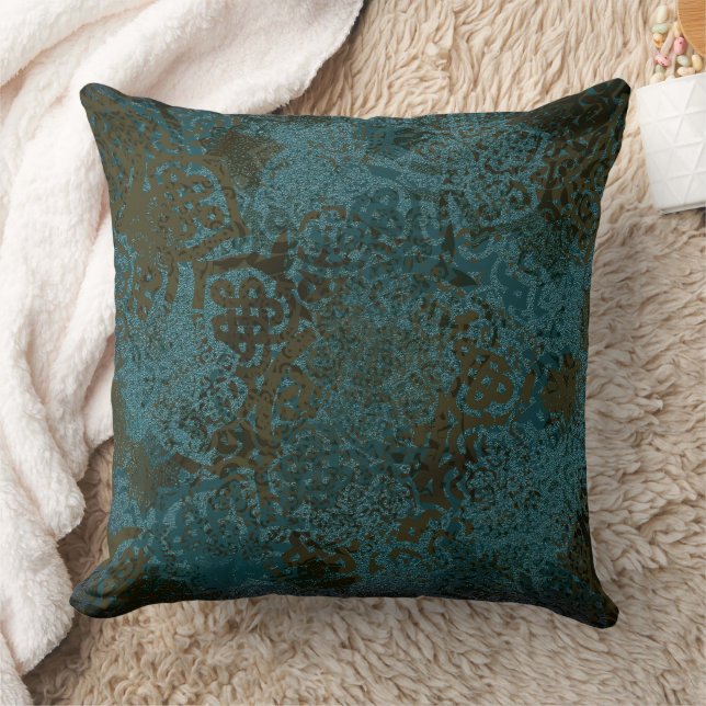 Beautiful Celtic Teal Brown Black Pattern Throw Pillow (Blanket)