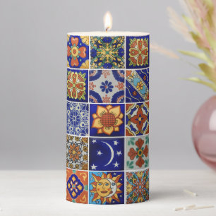 Beautiful Centerpiece Talavera Tile Image Colorful Pillar Candle