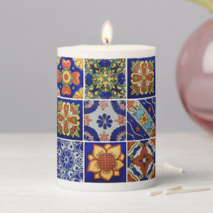 Beautiful Centerpiece Talavera Tile Image Colorful Pillar Candle