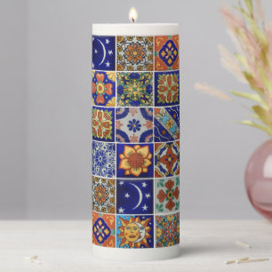Beautiful Centerpiece Talavera Tile Image Colorful Pillar Candle