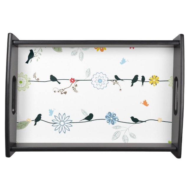 Beautiful Ceramic & Wood Birds & Flowers Tray (Front)
