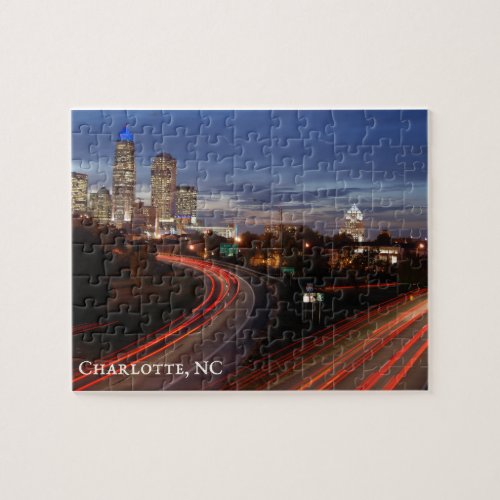 Beautiful Charlotte NC Skyline Highway at Dusk Jigsaw Puzzle