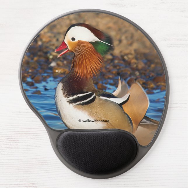 Beautiful Chatty Mandarin Duck at the Pond Gel Mouse Pad (Front)