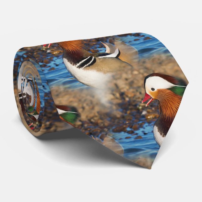 Beautiful Chatty Mandarin Duck at the Pond Neck Tie (Rolled)