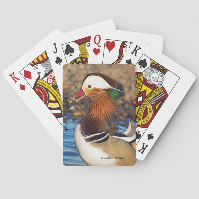 Beautiful Chatty Mandarin Duck at the Pond Poker Cards (Back)