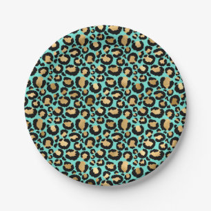Beautiful Cheetah Print Mint and Gold Paper Plates
