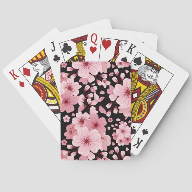 Beautiful Cherry Blossom on Black background Poker Cards (Back)