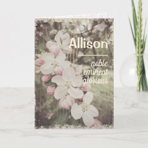 Beautiful Cherry Blossoms Custom Name with Meaning Card