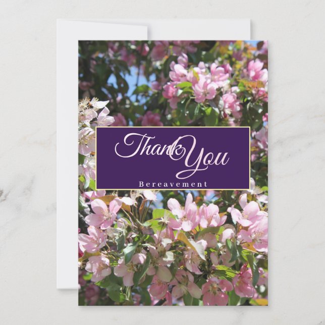 Beautiful Cherry Blossoms Pink Purple Bereavement Thank You Card (Front)