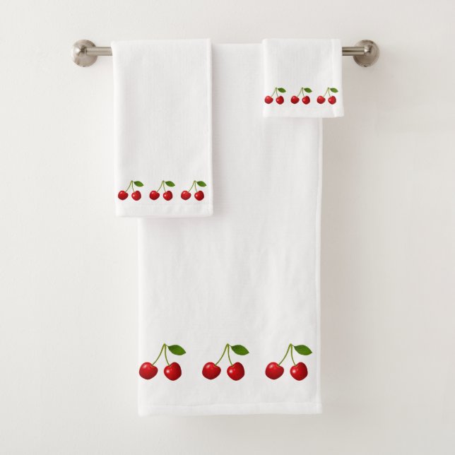Beautiful Cherry Fruits on White Bath Towel Set (Insitu)
