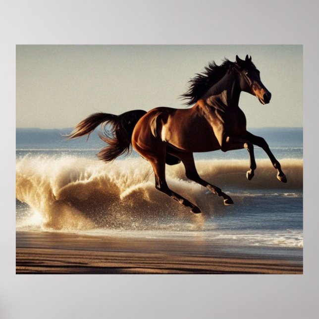beautiful chestnut horse at the beach poster (Front)
