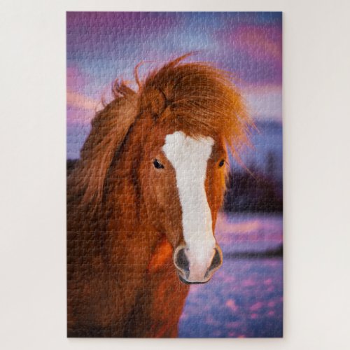 Beautiful Chestnut Icelandic Horse At Sunset Jigsaw Puzzle