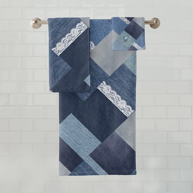 Beautiful Chic Denim Lace Patchwork Bath Towel Set (Creator Uploaded)