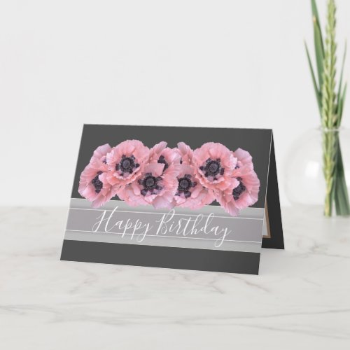 Beautiful Chic Floral Bouquet Pink Poppy Birthday Card